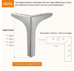WEICHEN 7 인치 금속 가구 다리, 가구용 현대 삼각형 의자 다리 4 소파 다리 세트 캐비닛 소파 찬장 의자 오토만 드레서 용 DIY 교체 다리 (실버)