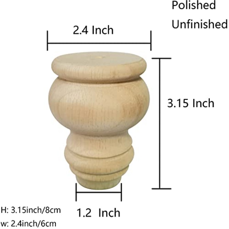 Jaswass 3 인치 나무 가구 다리 소파 교체 다리 안락 의자 캐비닛 의자 드레서 홈 DIY 프로젝트에 대한 미완성 롤빵 피트 4 Pcs