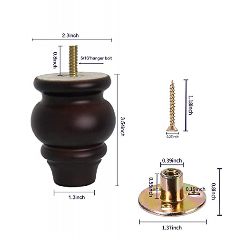 SHANJUE 소파 다리 - 가구 다리 3.5 인치, 원형 소파 다리 - 목재 가구 발, 소파 교체 부품, 나무 의자 다리, 가구 또는 DIY 프로젝트용