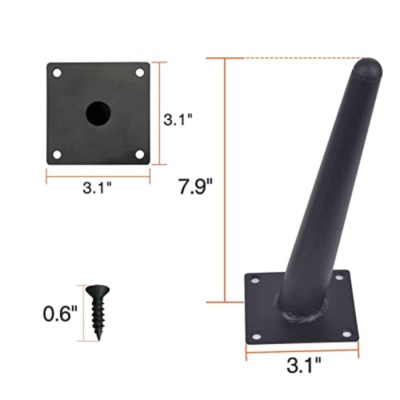 8 인치 금속 가구 커피 테이블 소파 다리 세기 중반 4 팩 비스듬한 경사 소파 캐비닛 찬장 바 의자 침대 다리 홈 DIY 프로젝트, 다리 당 최대 200lbs, 검정색