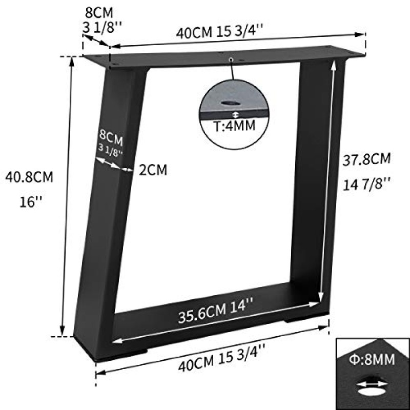 TC-HOMENY 16 인치 테이블 다리 사다리꼴 벤치 다리 2 개의 금속 철 가구 세트 DIY 커피 테이블