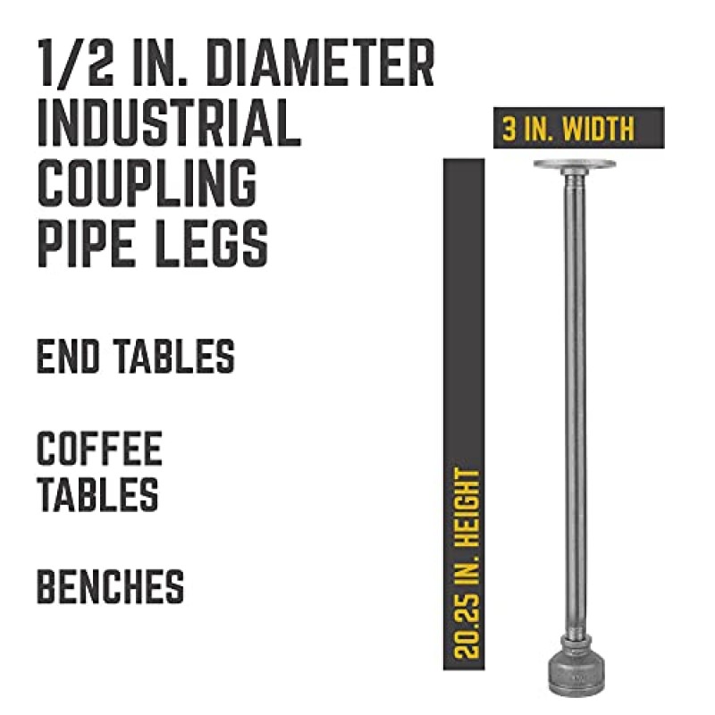 PIPE DECOR 소박한 산업용 테이블 다리, 맞춤형 빈티지 테이블 및 가구 장식용 정통 산업용 강철 회색 철 피팅, 플랜지 및 파이프, 하드웨어가 포함된 DIY 키트(18인치)