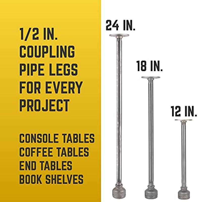 PIPE DECOR 소박한 산업용 테이블 다리, 맞춤형 빈티지 테이블 및 가구 장식용 정통 산업용 강철 회색 철 피팅, 플랜지 및 파이프, 하드웨어가 포함된 DIY 키트(18인치)