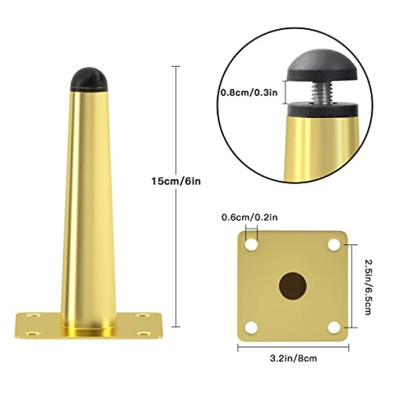 6 인치 조정 가능한 가구 다리 8 개의 금속 직선 테이블 다리 세트 소파 다리 커피 테이블 다리 의자 다리 책상, 캐비닛, 소파, 오토만 (골드) 용 현대 헤비 듀티 소파 교체 다리 다리