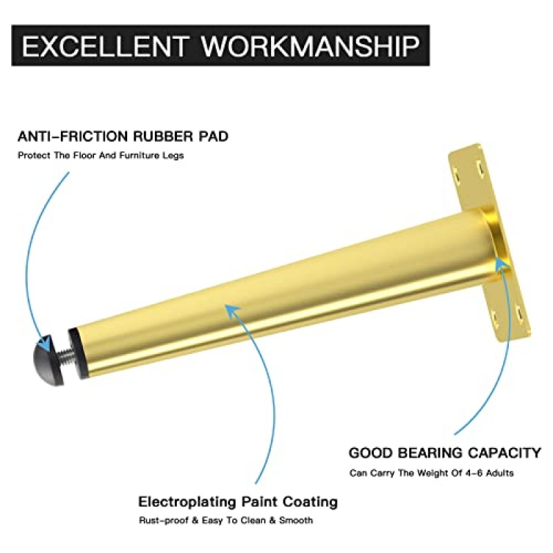 6 인치 조정 가능한 가구 다리 8 개의 금속 직선 테이블 다리 세트 소파 다리 커피 테이블 다리 의자 다리 책상, 캐비닛, 소파, 오토만 (골드) 용 현대 헤비 듀티 소파 교체 다리 다리