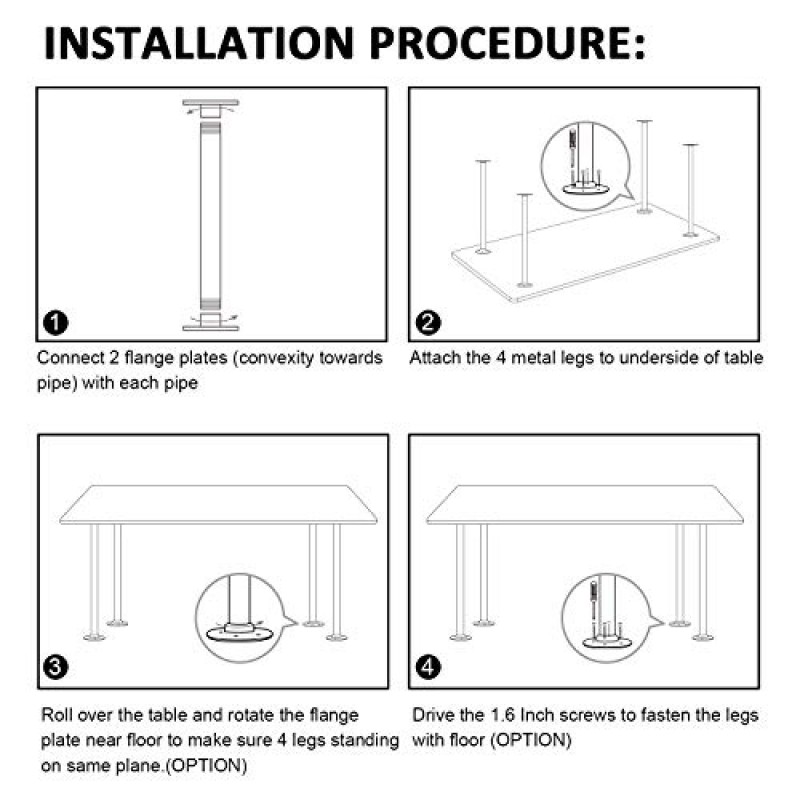 HouseAid 16인치 산업용 파이프 테이블 다리, 맞춤형 빈티지 테이블 및 가구용 소박한 강철 다리, 농가 홈 데코용 DIY 헤비듀티 금속 다리, 매트 블랙, 4개