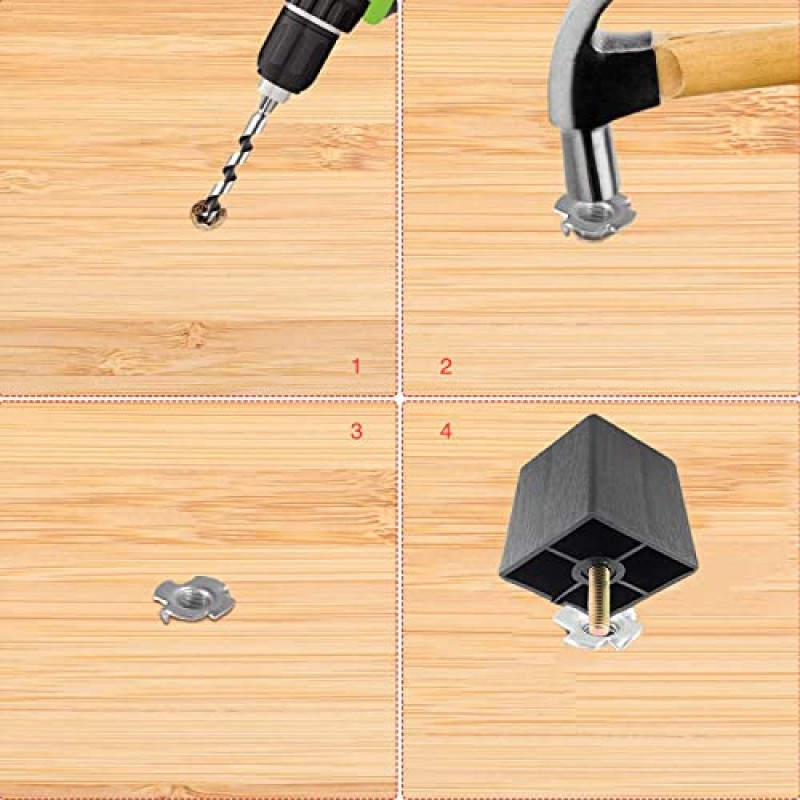 Daksang 4 PC 2 인치 정사각형 소파 다리 플라스틱 소파 다리 교체 가구 다리, 소파 드레서 캐비닛 의자 침대 커피 테이블 (검정색, 50mm) 용 M8 행거 볼트가있는 세기 중반 캐비닛 피트