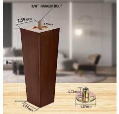 AFFOORD 갈색 가구 다리-나무 소파 다리 4개 세트, 정사각형 소파 다리 8인치 세기 중반 현대식 교체 드레서 다리, 침대 다리, 오토만 다리, 가구 또는 DIY 프로젝트용 의자 다리.