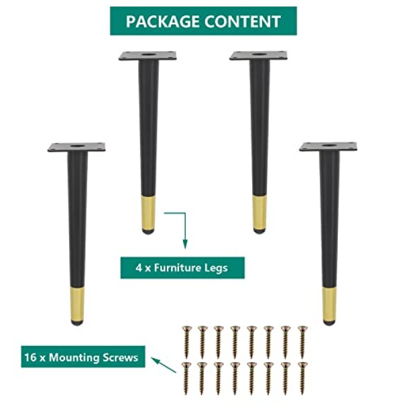 Ulifestar 4 팩 가구 다리, 원형 테이퍼 가구 피트, 소파 캐비닛 찬장 바 침대 테이블 의자 소파 오토만 드레서 책상 홈 DIY 프로젝트용 헤비 듀티 금속 발(25cm/높이 10)
