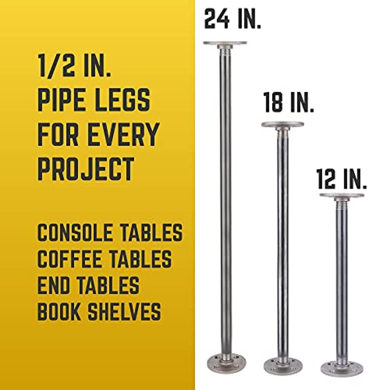 파이프 장식 소박한 산업용 테이블 다리, 맞춤형 빈티지 테이블 및 가구 장식용 정통 산업용 강철 회색 철 피팅, 플랜지 및 파이프, 하드웨어가 포함된 DIY 키트, (12인치)