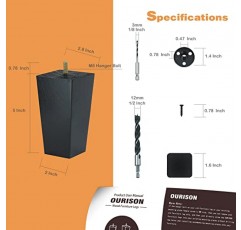 OURISON 5인치 목재 소파 가구 다리 4개 팩 - M8 볼트, 드릴 비트 포함 - 가구, 안락 의자, 안락 의자, 오토만, 캐비닛, 스탠드용 에스프레소 정사각형 테이퍼 소파 교체 다리 다리