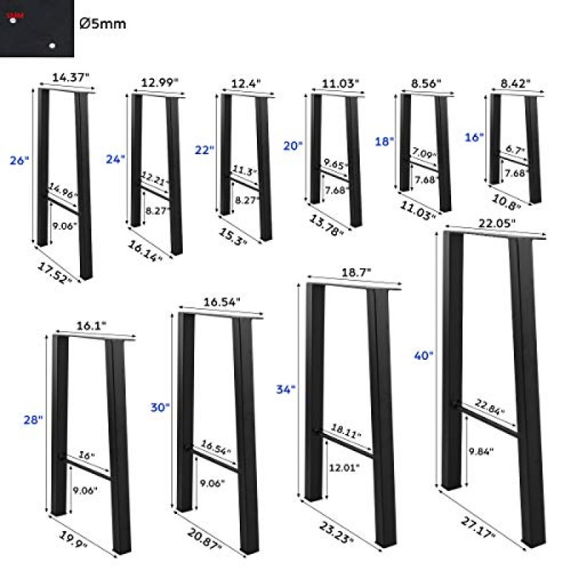 TC-HOMENY 테이블 다리 28인치 가구 다리 2개 세트 벤치 다리 산업 금속 다리 커피 테이블 책상