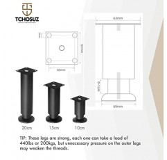 TCHOSUZ 8 인치/20cm 금속 가구 다리, 홈 DIY 프로젝트를위한 현대 스테인레스 스틸 테이퍼 교체 피트 4 개 팩 소파 소파 캐비닛 나이트 스탠드 TV 스탠드