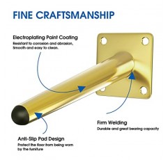 가구 다리 4개 세트 8인치 현대식 가구 다리 중세 비스듬한 원추형 금속 다리 책상, 캐비닛, 테이블+장착 나사용 금속 높은 테이퍼 경사 피트 소파 교체 다리(금색)