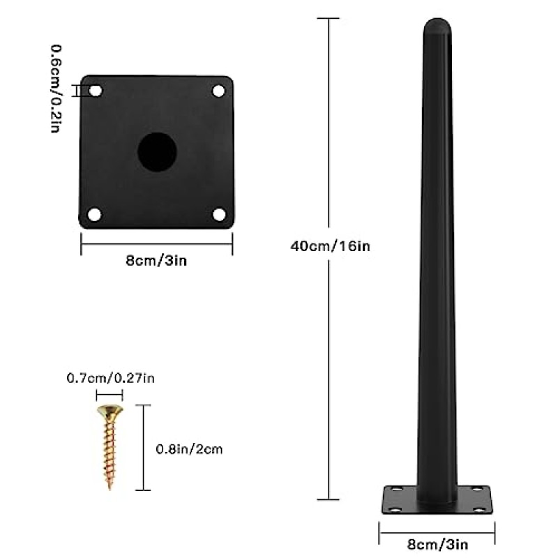 UKOSNA 8pcs 16 인치 테이블 다리, 직선 원추형 금속 가구 다리 소파 캐비닛 커피 테이블 의자 찬장 소파 나이트 스탠드 책장 용 블랙 세기 중반 스타일 의자 피트 교체 다리