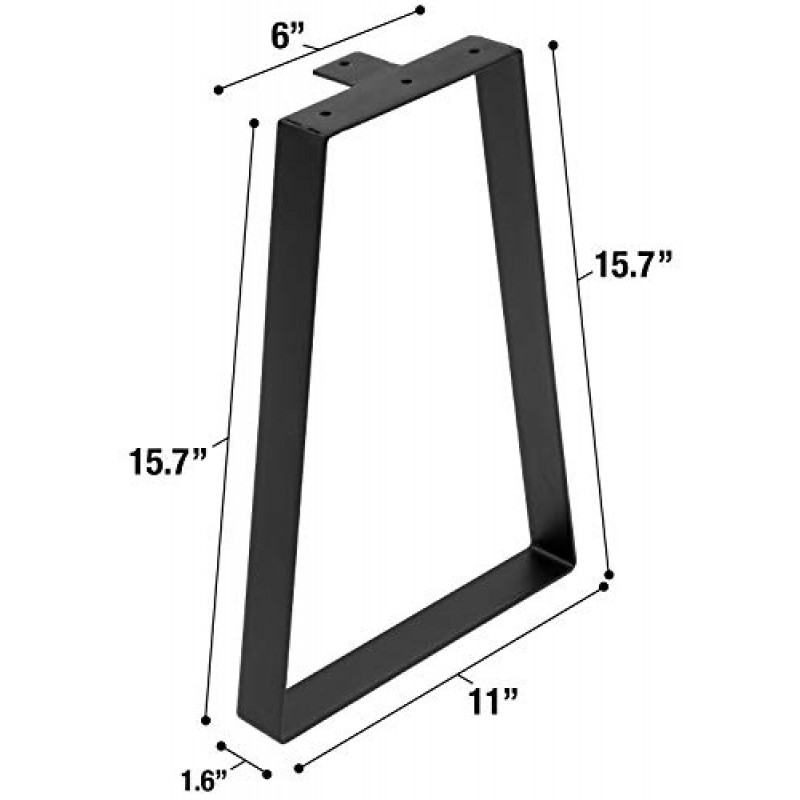 소르버스 사다리꼴 테이블 다리, DIY 커피 테이블, 책상, 벤치, 모던 미드센츄리, 헤비 듀티 블랙 메탈용 16인치 높이 가구 다리, 2개 세트(16인치)