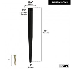 Ilyapa 테이퍼형 금속 가구 다리 - 의자, 커피 테이블, 캐비닛용 검정색 16인치 테이퍼형 교체 가구 다리 4개 세트