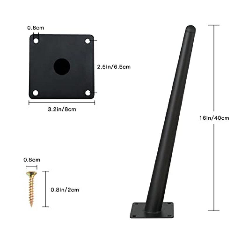 LOSODONA 16인치 테이블 다리 비스듬한 가구 다리 4개의 금속 테이블 다리 세트 현대적인 스타일의 소파 다리 의자 다리 소파, 스탠드, 오토만, 찬장용 헤비 듀티 소파 교체 피트(검은색)