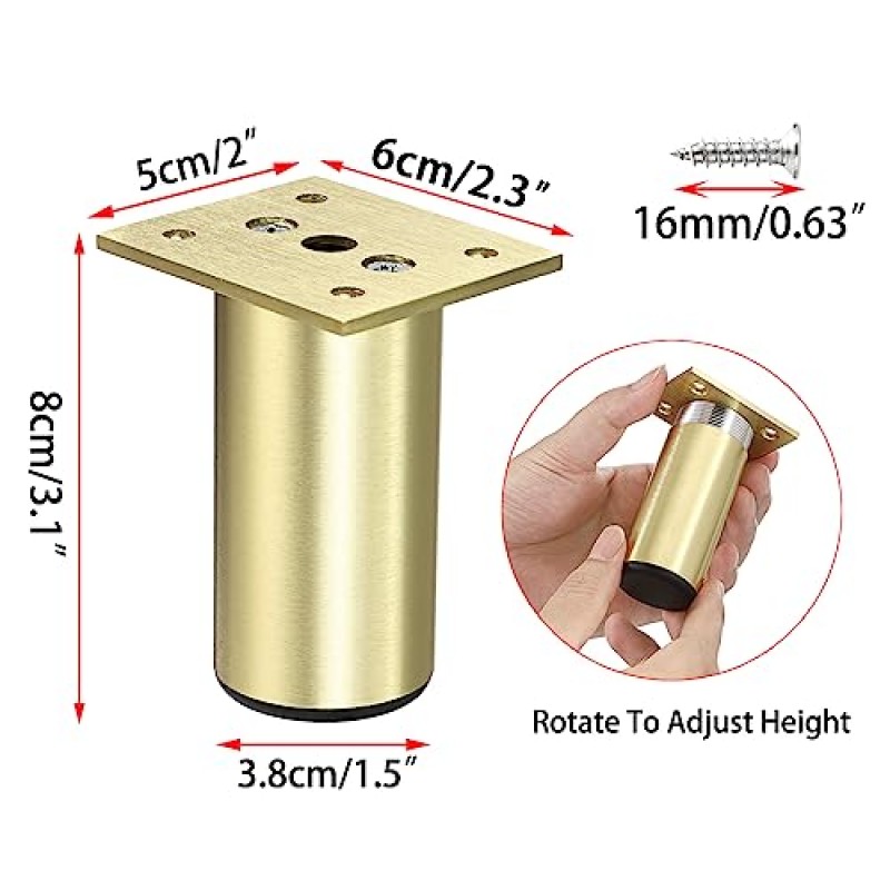 Sumnacon 4PCS 알루미늄 합금 가구 다리-둥근 조절 가능한 소파 다리 가구 캐비닛 다리, 캐비닛 책상 테이블 의자 소파 침대, 골드 용 3 인치 Funiture 피트