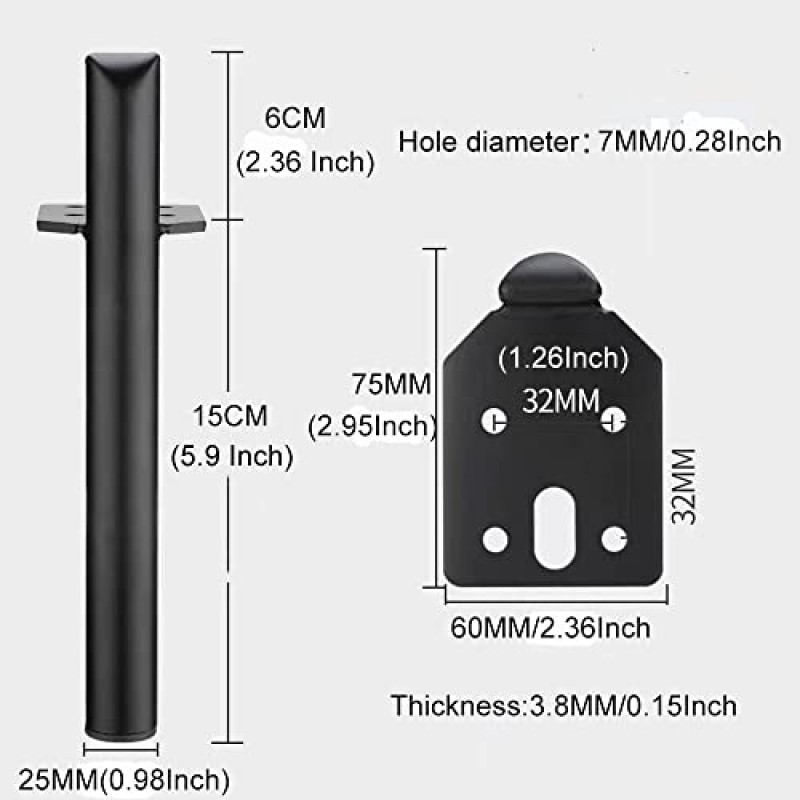 헤비 듀티 금속 가구 다리 6인치 4개 세트, 나사와 실리콘 패드가 있는 DIY 현대식 커피 테이블 다리 소파 캐비닛 나이트스탠드 드레서용 강철 측면 장착 피트-(매트 블랙)
