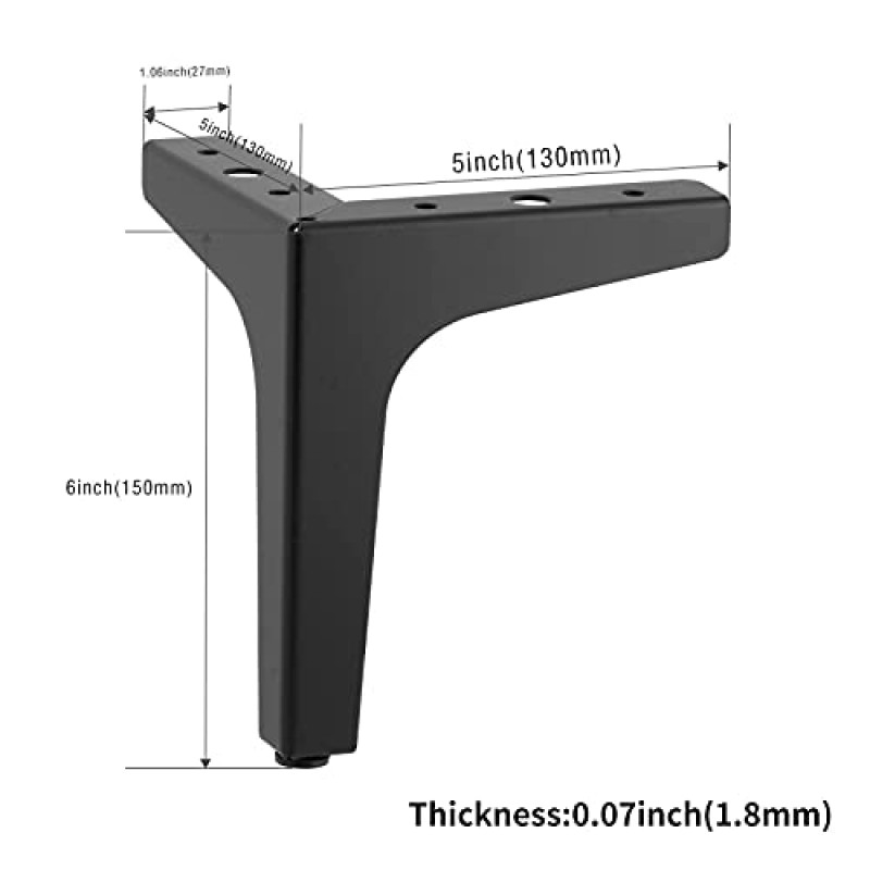 Bangmeiju, 현대 금속 가구 다리 소파 다리 4개 세트 침대 삼각형 다리 TV 캐비닛 다리 커피 테이블 및 캐비닛 의자 발판 DIY 교체 부품 (높이: 6인치 15cm, 검정색)