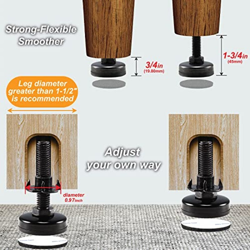 NEWBYTEK 가구 레벨링 피트 캐비닛용 조정 가능한 헤비 듀티 가구 레벨러 소파 테이블 의자 라이저, 지원 1320Lbs, T-너트 키트 3/8