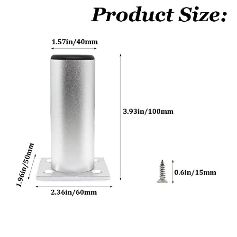 실버 가구 다리 4 인치 금속 소파 다리 캐비닛 피트 테이블 주방 찬장 팩 4에 대한 라운드 두꺼운 교체 다리