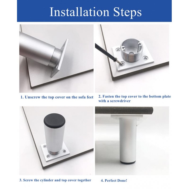 실버 가구 다리 4 인치 금속 소파 다리 캐비닛 피트 테이블 주방 찬장 팩 4에 대한 라운드 두꺼운 교체 다리