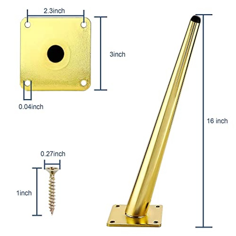 LIANGYUN 16 인치 4 팩 테이블 다리 비스듬한 금속 가구 다리 세기 중반 스타일 다리 커피 테이블 책상 소파 캐비닛 의자 소파 오토만 홈 DIY 프로젝트에 이상적