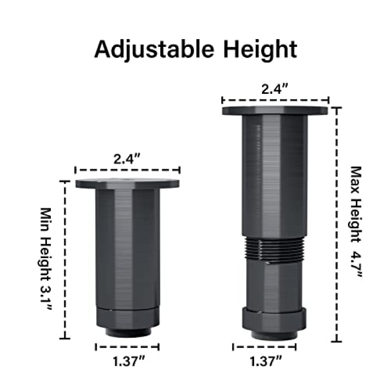 Aglaiprty 가구 다리, 조절 가능한 알루미늄 레벨링 원형 소파 다리 4개(3인치, 검정색)