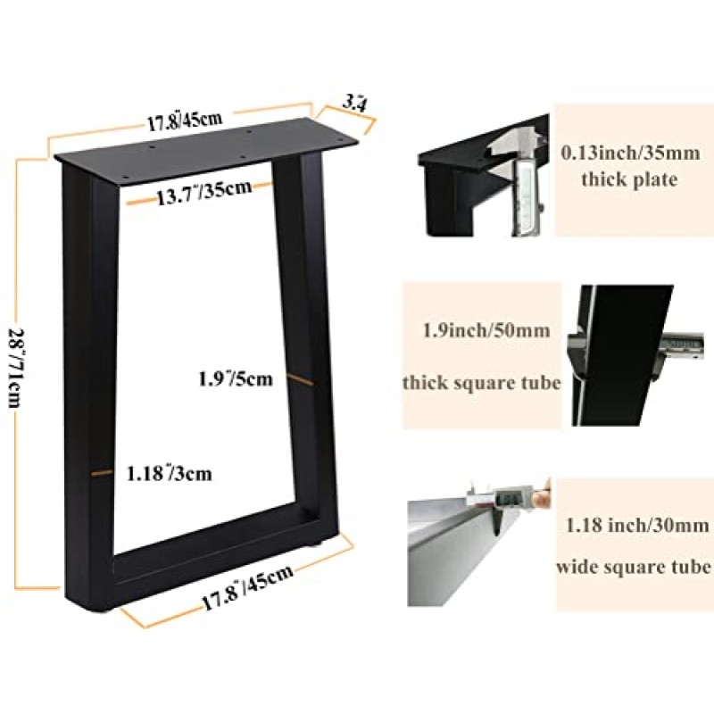 금속 테이블 다리 28인치, 식탁 다리 가구 다리 책상 다리 소박한 장식 5cm 두께 정사각형 튜브 산업용 테이블 다리 28