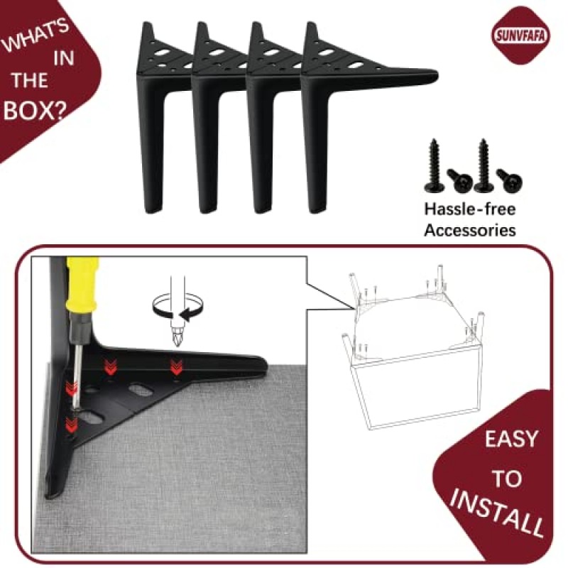 SunVFaFa 가구 다리 4개 세트, 장식 캐비닛 다리 7 1/8인치, 큐브 보관용 교체 가구 다리, 옷장, 소파, 오토만, 침대 옆 탁자, 커피 테이블, 책장, 이불(검은색)