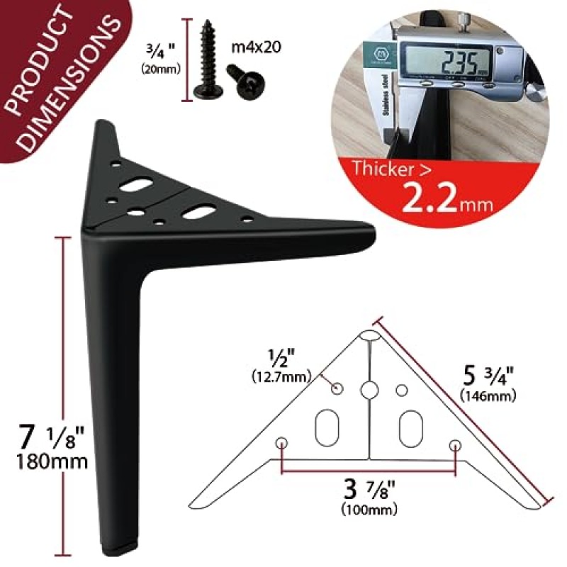 SunVFaFa 가구 다리 4개 세트, 장식 캐비닛 다리 7 1/8인치, 큐브 보관용 교체 가구 다리, 옷장, 소파, 오토만, 침대 옆 탁자, 커피 테이블, 책장, 이불(검은색)
