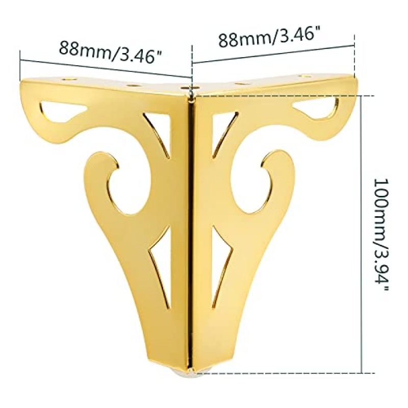 Kyuionty 중공 가구 다리 4개 세트 4인치 예술적 꽃 소파 캐비닛 다리, 티 테이블, 드레서, 캐비닛, 찬장, 책장을 위한 현대적인 골드 교체 피트