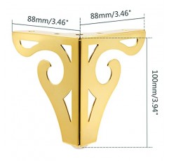 Kyuionty 중공 가구 다리 4개 세트 4인치 예술적 꽃 소파 캐비닛 다리, 티 테이블, 드레서, 캐비닛, 찬장, 책장을 위한 현대적인 골드 교체 피트