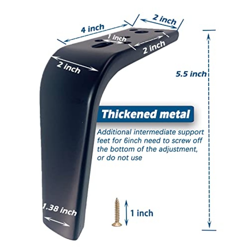 Kaupuar 5.5인치 가구 다리 4개 캐비닛 금속 홈 DIY 프로젝트 세트 금속 소파 테이블 피트 높은 검은 황금 의자 다리 침대 책상 테이블 소파 드레서 커피 TV용 스탠드(검은색 5.5
