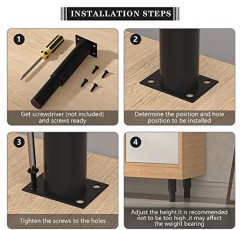 Dikeo 금속 조절식 가구 다리 4.72-7.08인치, 4팩 캐비닛 다리 소파 다리, 소파/테이블/옷장/침대용 고강도 조절식 높이 교체 다리, 가구용 다리 4개 세트 - 검정색