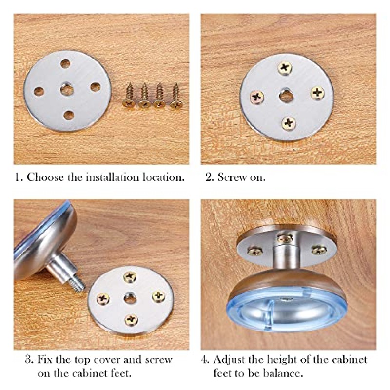 CozyCabin 4PCS 조정 가능한 금속 가구 다리-스테인레스 스틸 캐비닛 다리 라운드 캐비닛 소파 테이블 주방 피트 교체,(높이 37mm/1.5