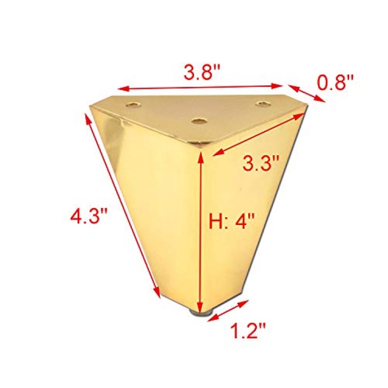 Geesatis 가구 다리 액세서리 4개 가구 다리 4인치 높이 금속 소파 다리 교체, 미니멀리스트 디자인, 소파용 커피 테이블 캐비닛 TV 스탠드 피트, 금, 장착 나사 포함
