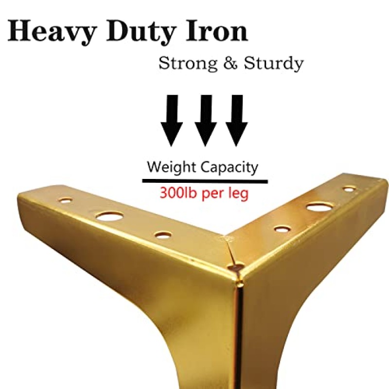 M MIMHOOY 4 인치 가구 다리, 4 개의 금속 가구 다리 세트 현대 삼각형 피트 소파 캐비닛 찬장 소파 의자 오토만 용 럭셔리 골드