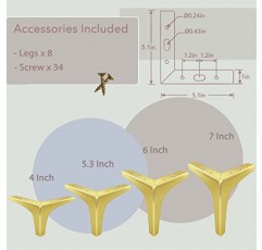 KOIKEY 골드 캐비닛 금속 가구 다리 소파, 드레서, 오토만, 소파, 의자, 8개 세트용 6인치 현대 삼각형 헤비 듀티 교체 피트