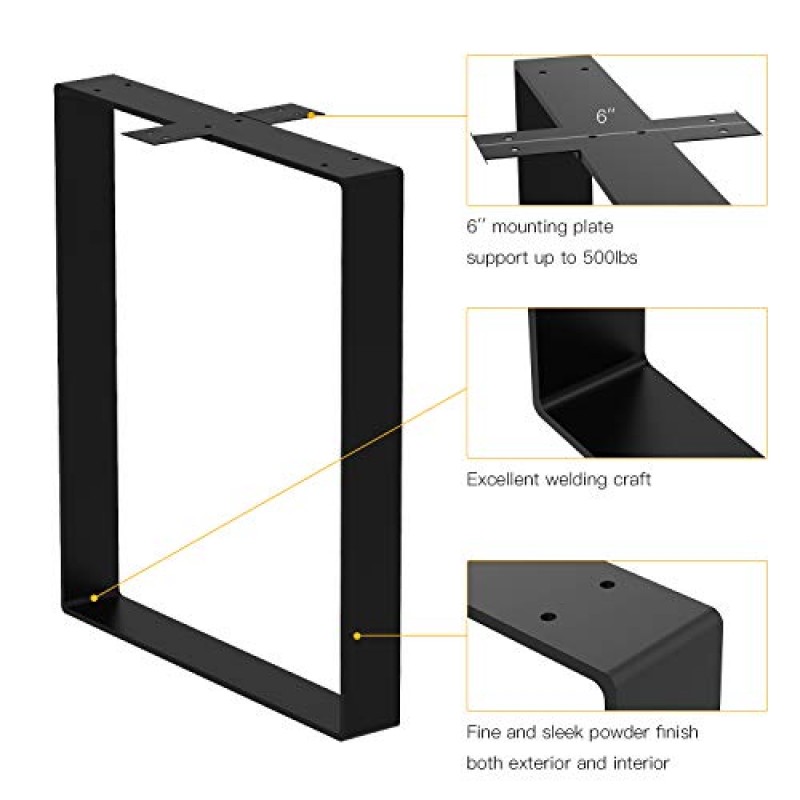 Orgerphy 16인치 블랙 사각 금속 테이블 다리(3개)| 헤비 듀티 금속 벤치 다리 가구 다리| DIYer를 위한 Mid Century Modern 금속 다리 티 테이블 다리| 나사와 4개 바닥으로 고무를 보호합니다.