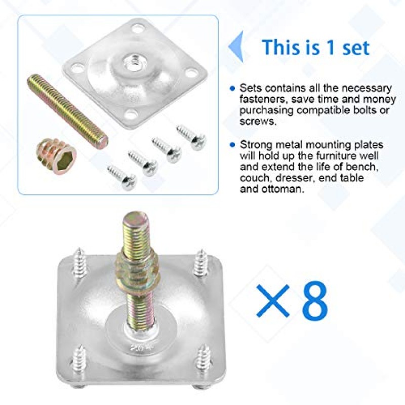Glarks 8 세트 은색 가구 다리 장착 플레이트 세트, 가구 소파 소파 좌석 용 40pcs 5/16 