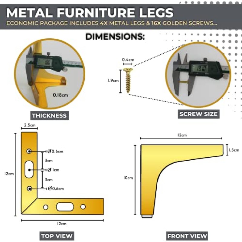 OAKZA 삼각형 금속 금색 가구 다리 4인치 - TV 스탠드, 소파, 옷장, 캐비닛, 침대, 고무 바닥 보호대가 있는 소파용 현대식 교체 가구 다리(4개 세트)