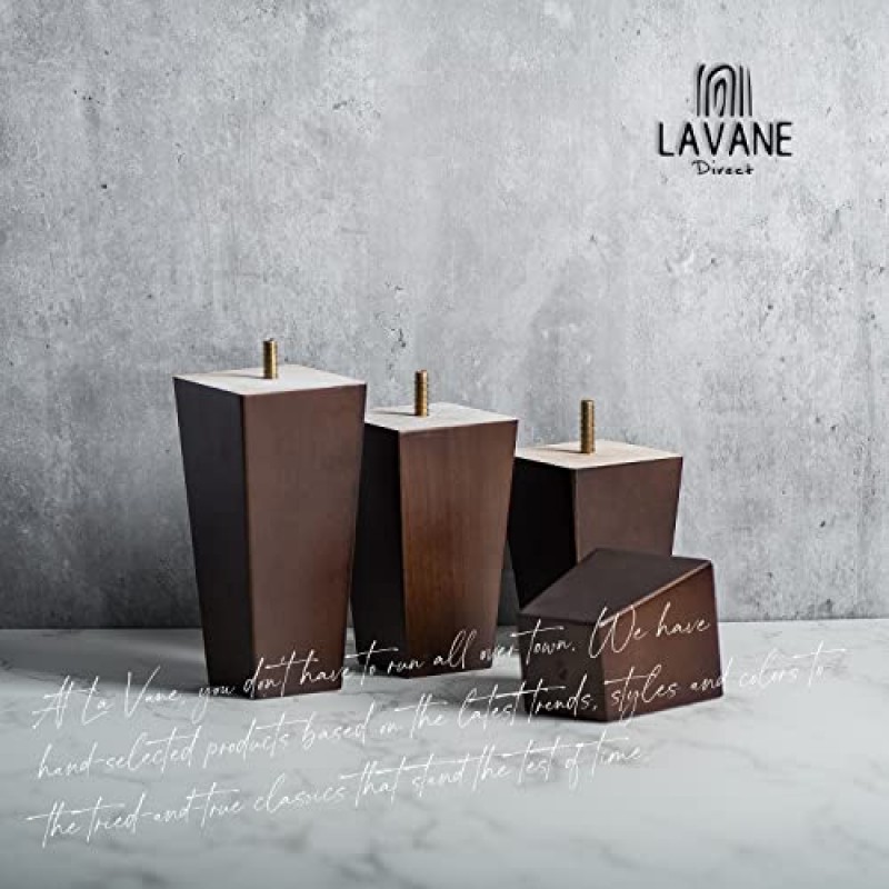 La Vane 8인치 목재 가구 다리, 4개의 단단한 나무 사각 호두 세트 세기 중반 현대식 M8 교체 롤빵 피트, 미리 뚫린 5/16인치 볼트 및 장착 플레이트 및 소파 소파 안락의자용 나사