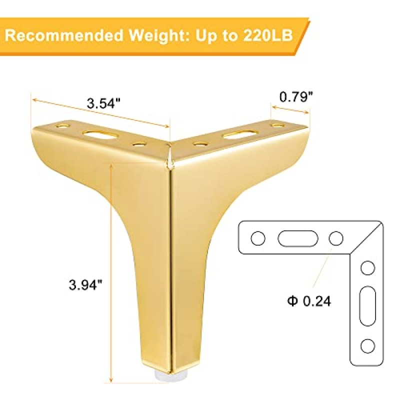 ACBungji 골드 가구 다리 4 인치, 가구 소파 다리 4 개의 현대적인 스타일 헤비 듀티 금속 교체 삼각형 가구 피트 세트 드레서 소파 테이블 캐비닛 찬장 오토만