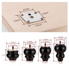 둥근 나무 가구 다리 조롱박 모양의 소파 다리 4개 세트 침대, 캐비닛에 적합 커피 테이블 커피 테이블 TV 스탠드 의자 드레서 테이블 피트(높이: 2.4인치 6cm, 검정색), M-56895555BMJ