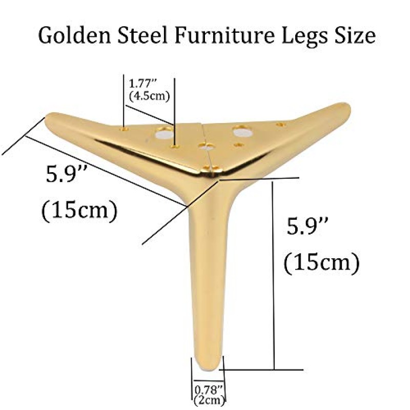 Kualuzt 가구 다리 4개 세트 소파 소파 드레서 벤치 캐비닛(5.9인치, 골드)용 골드 메탈 헤비 듀티 하드웨어 삼각형 상단 플레이트