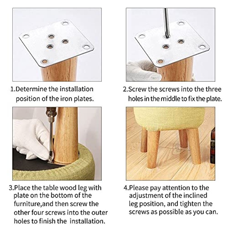 LBW 단단한 나무 가구 다리 둥근 소파 다리, 소파, 침대, 안락 의자, 캐비닛, 장착 플레이트가 있는 커피 테이블용 6인치 미끄럼 방지 교체 다리 4개 세트, 원래 목재 색상