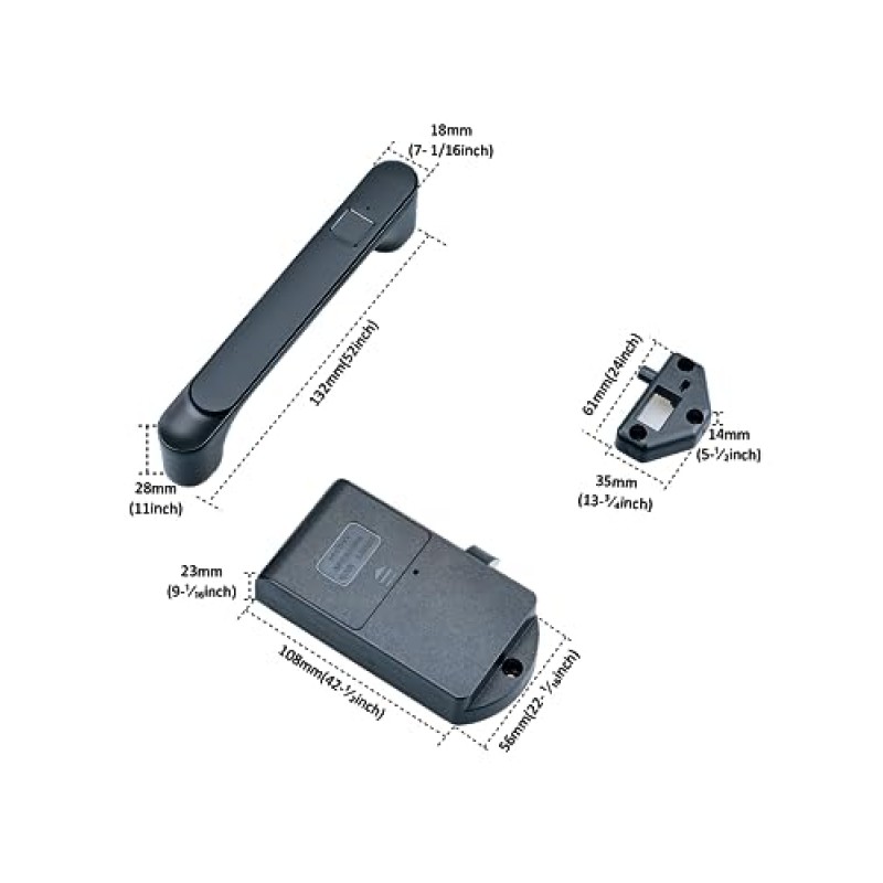 스마트 지문 인식 캐비닛 잠금 장치, 당김/손잡이가 있는 매트 블랙 은폐 가구 잠금 장치, 침실용 탁자 드레서 옷장 책상 서랍용 생체 인식 잠금 장치